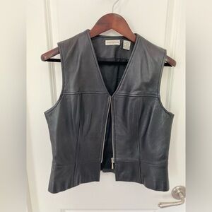 Ann Taylor Vintage Black Leather Vest with Zipper Size M